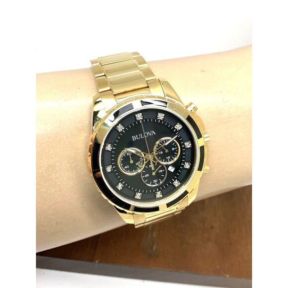 Bulova Men's Watch 97D121 Chronograph Gold Tone Stainless Steel Diamond Dial - Picture 11 of 14